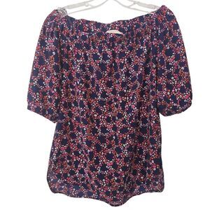 Michael Kors -623 Off Shoulder Elbow Sleeve Navy‎ Floral Blouse XS